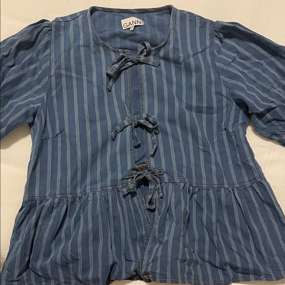 Ganni Striped Peplum Top